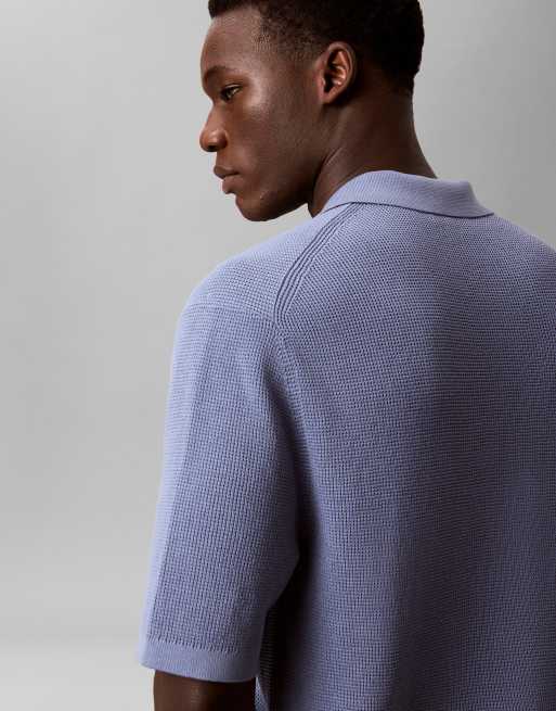 Calvin Klein Jeans – Polohemd in Flieder mit Waffelstruktur, 3 von 4