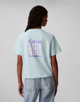 pop art back print t-shirt in pale blue