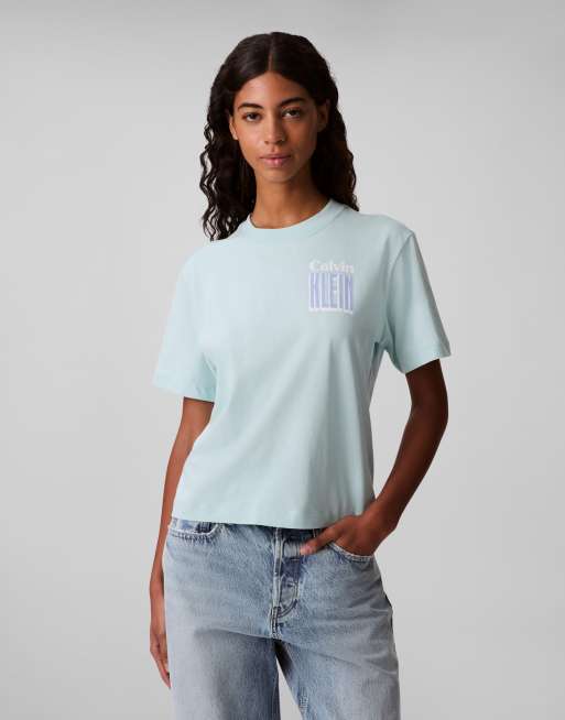 Calvin Klein Jeans pop art backprint t-shirt in pale blue, 3 of 4