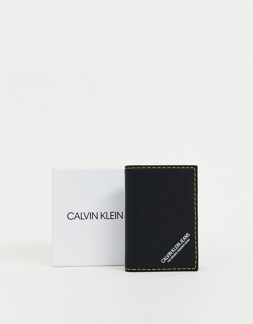 Calvin Klein Jeans - Portacarte in pelle liscia con cuciture-Nero