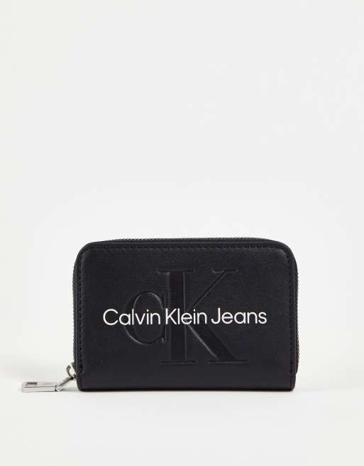 Calvin Klein Jeans - Porte-monnaie sculpté avec fermeture éclair sur le contour et logo institutionnel - Noir 