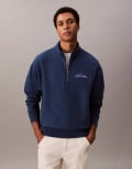[Calvin Klein Jeans] Calvin Klein Jeans premium 1/4 zip logo sweatshirt in navy Chest 34 navy