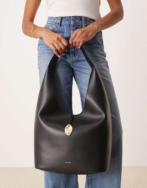 Calvin Klein Jeans – Premium – Czarna skórzana torebka na ramię