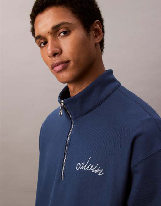 Calvin Klein Jeans - Premium - Marineblå sweatshirt med 1/4 lynlås og logo, 2 af 5