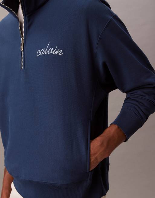 Calvin Klein Jeans - Premium - Marineblå sweatshirt med 1/4 lynlås og logo, 3 af 5