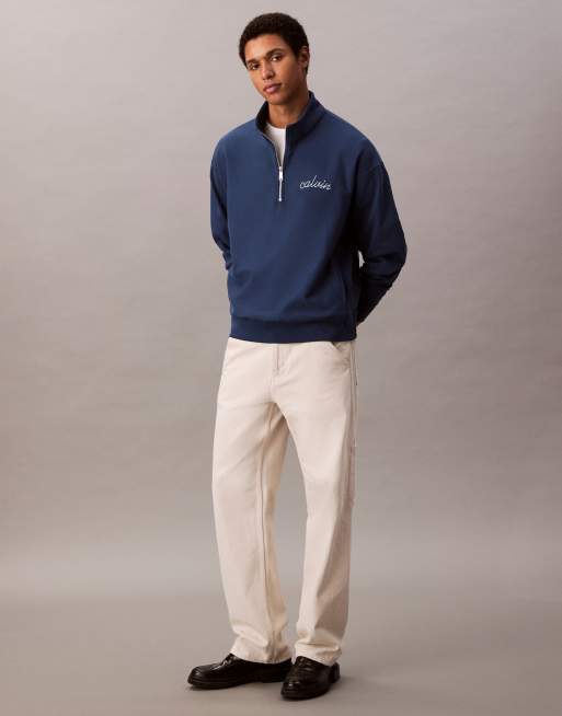 Calvin Klein Jeans - Premium - Marineblå sweatshirt med 1/4 lynlås og logo, 4 af 5