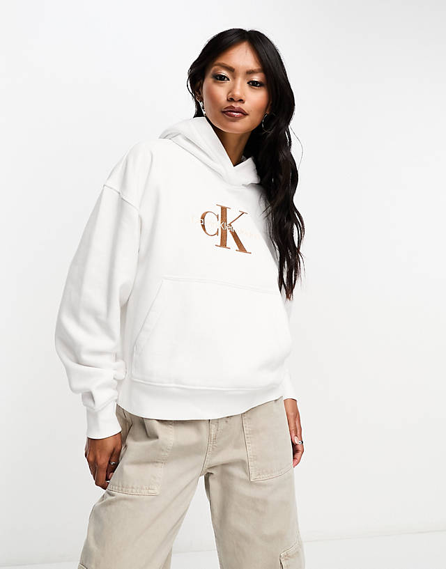 Calvin Klein Jeans - premium monologo hoodie in white