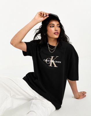 Calvin Klein Jeans premium monologo T-shirt in black | ASOS