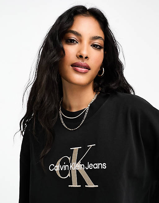 Calvin Klein Jeans premium monologo T-shirt in black | ASOS