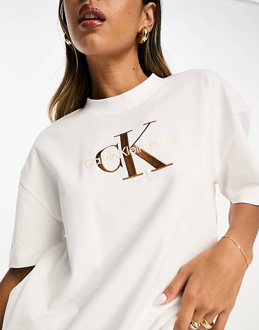 Calvin Klein Jeans premium monologo t-shirt in white | ASOS