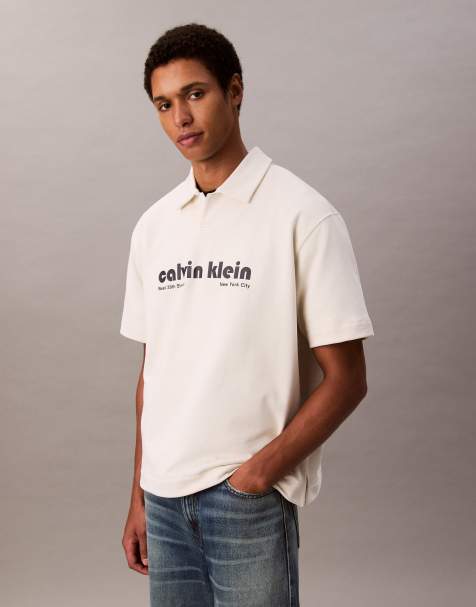 Calvin Klein Jeans premium relaxed polo shirt in off white - view 1