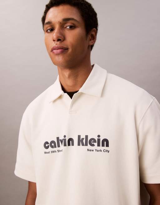 Calvin Klein Jeans premium relaxed polo shirt in off white, 3 of 5