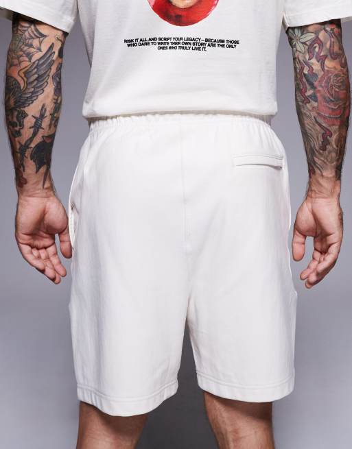 Calvin Klein Jeans premium stitch logo shorts in cream, 5 of 5