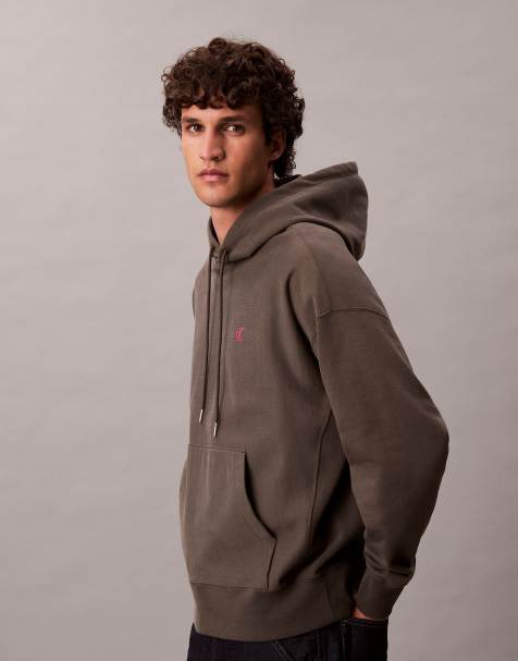 Calvin Klein Jeans premium terry small logo hoodie in dark green - view 1