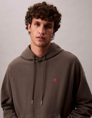 Calvin Klein Jeans Premium Terry Small Logo Hoodie In Brown