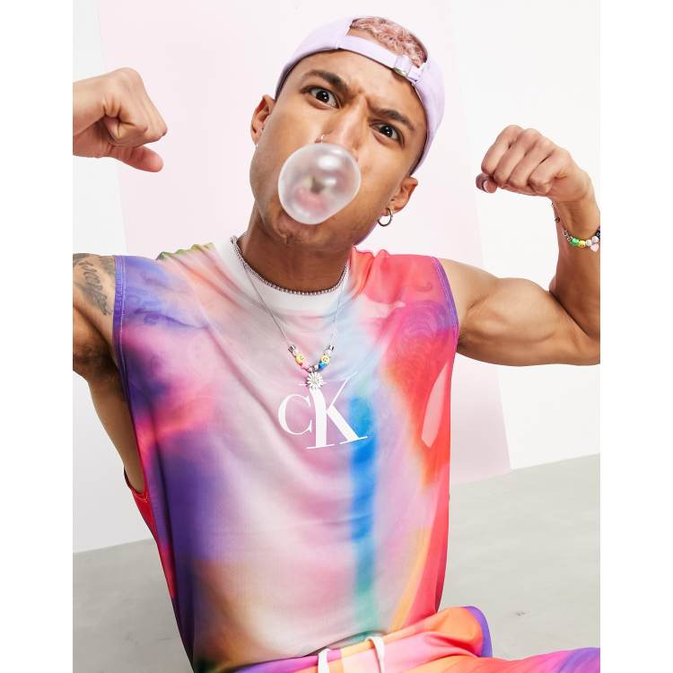 Calvin Klein Jeans Pride all over print mesh tank in multi