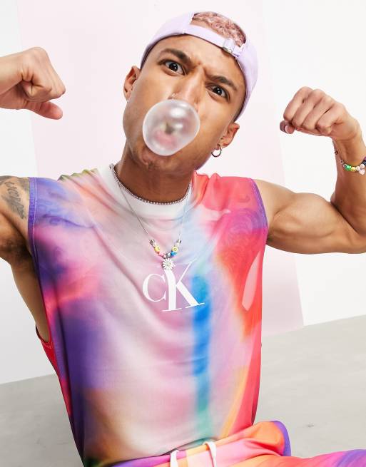 Calvin Klein Jeans Pride all over print mesh tank in multi