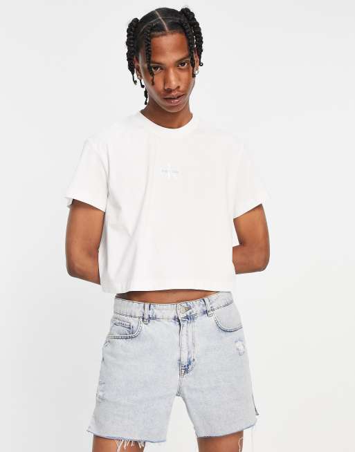 Calvin Klein Cropped Tee Shirt in White