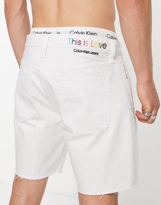 Calvin Klein Jeans pride capsule cotton cropped raw edge shorts in white - WHITE