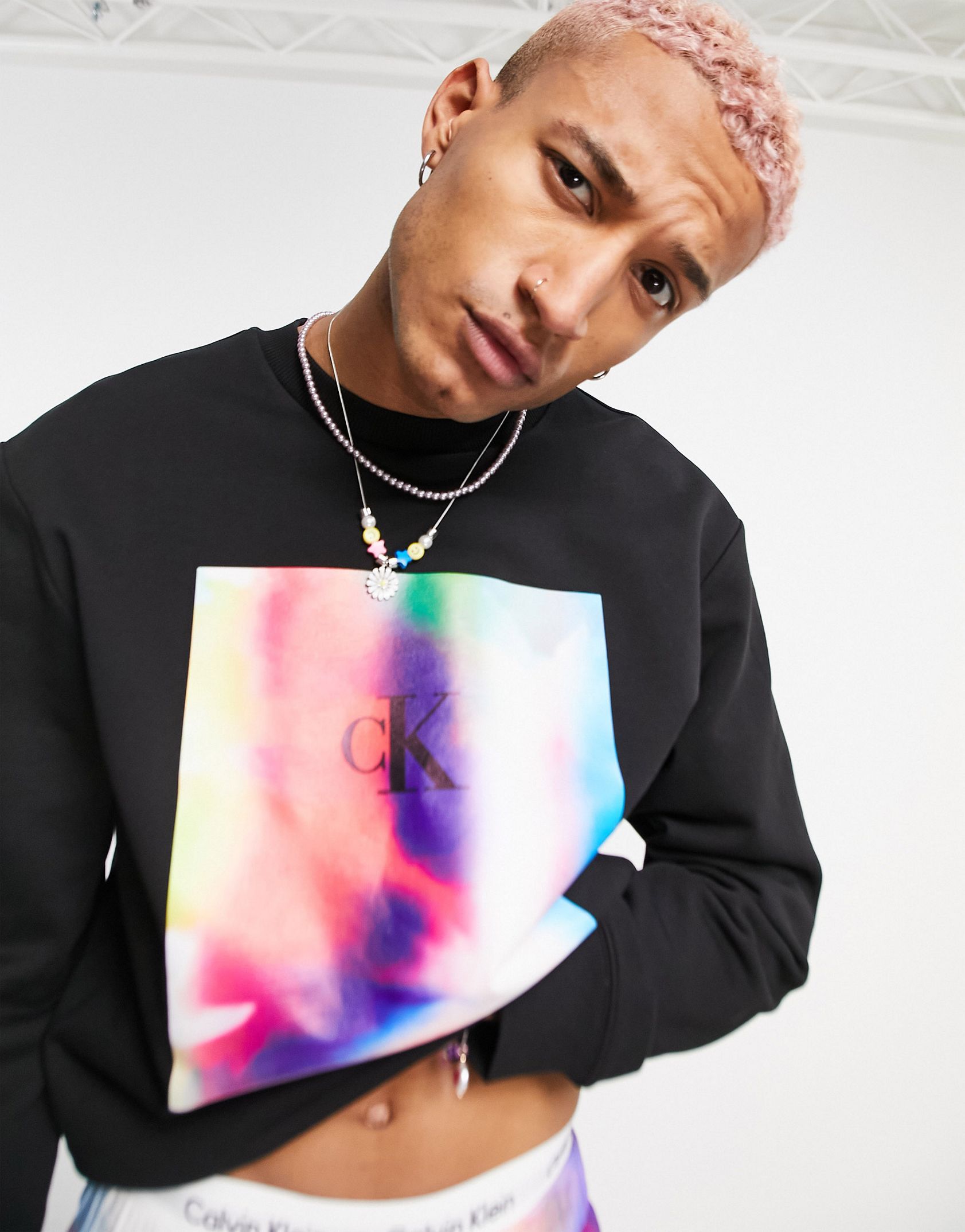 Calvin Klein Pride rainbow logo taping sweatshirt in black