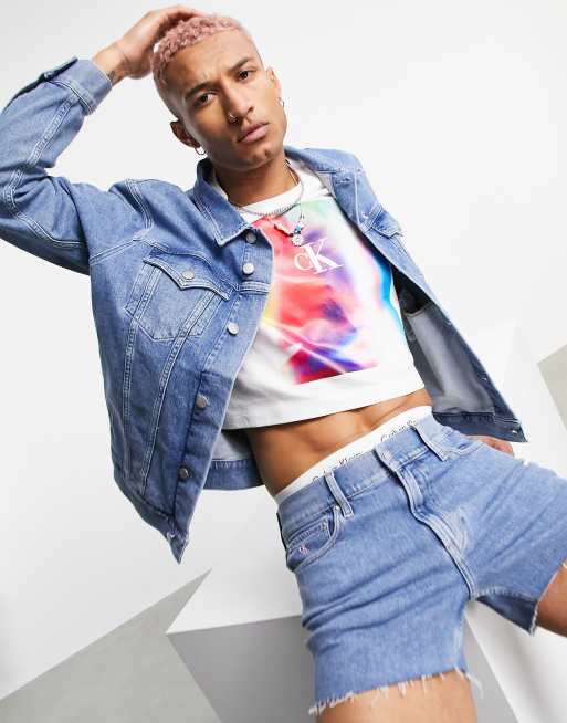 Calvin Klein Jeans Pride rainbow back print denim jacket in mid