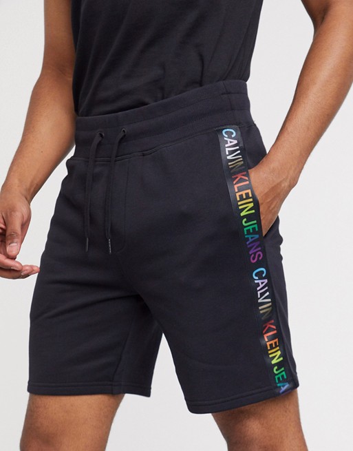 Calvin Klein Jeans Pride rainbow taping sweatshorts in black