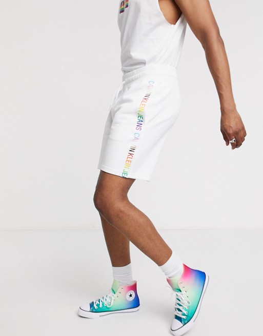 Calvin Klein Jeans Pride rainbow taping sweatshorts in white