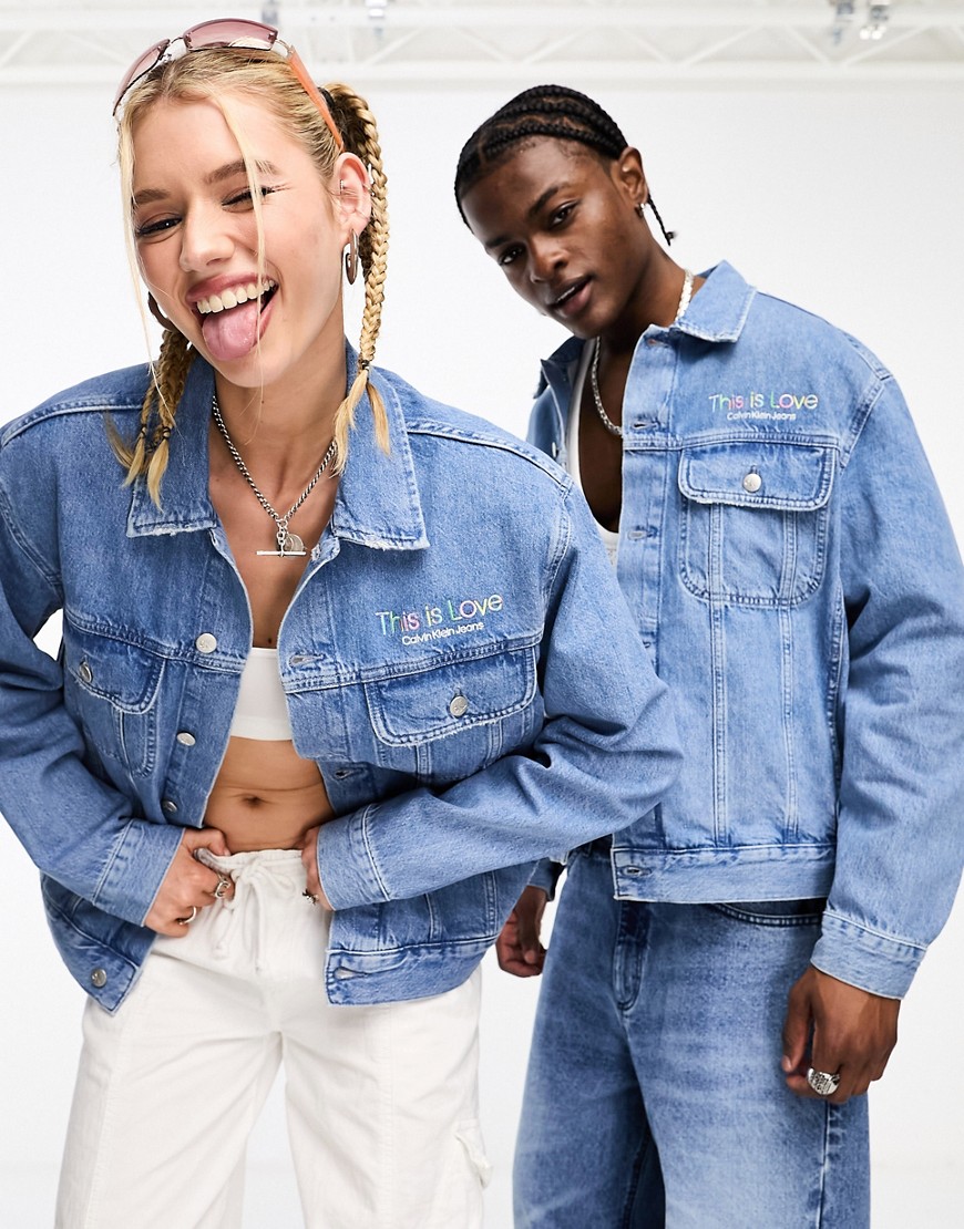 Calvin Klein Jeans Pride regular denim jacket in light wash blue