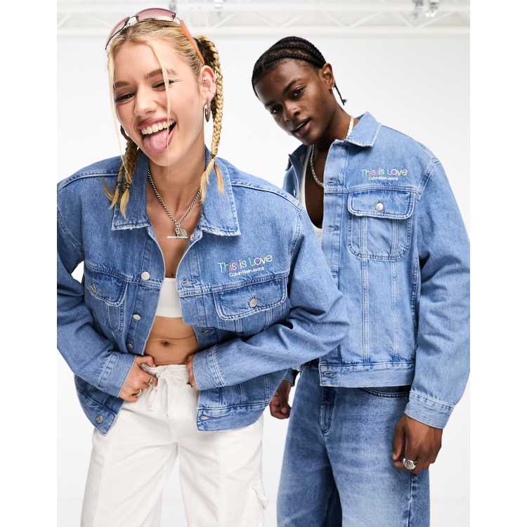 Calvin Klein Jeans Pride regular denim jacket in light wash blue | ASOS