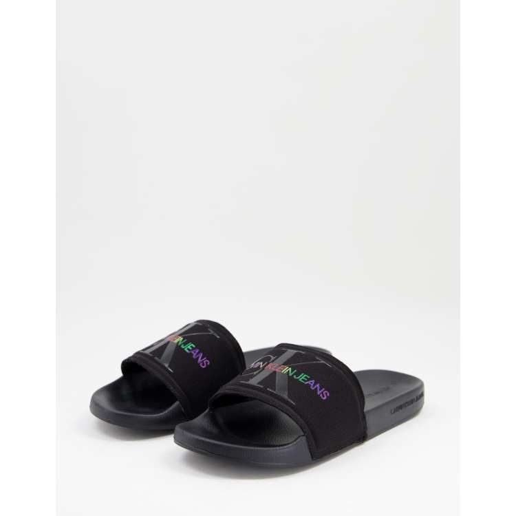 Calvin Klein Jeans pride sliders with text logo in black