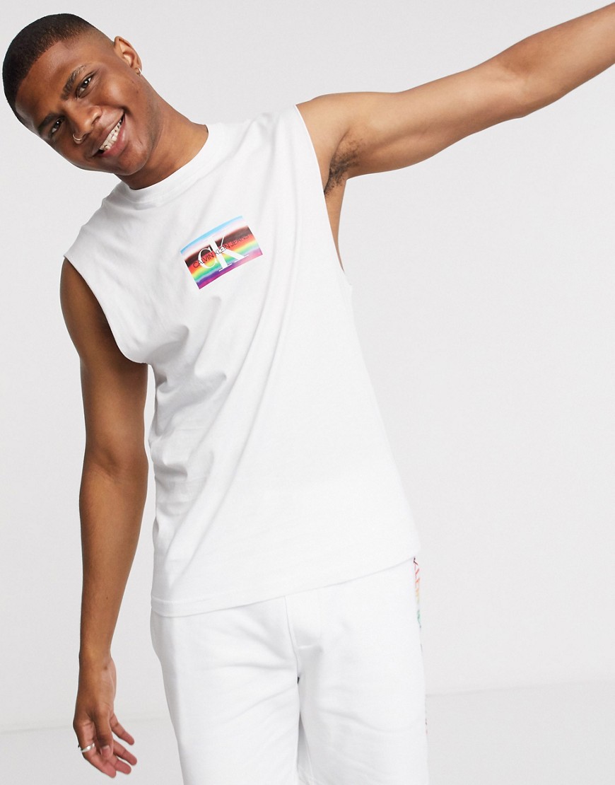 Calvin Klein Jeans Pride small rainbow flag logo tank in white