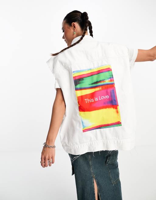 Calvin Klein Jeans Pride Unisex back graphic extreme oversized tank top in white