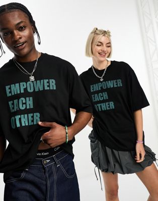 Calvin Klein Jeans Pride Unisex empower slogan oversized t-shirt in black