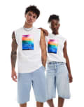 [Calvin Klein Jeans] Calvin Klein Jeans Pride unisex graphic singlet top in white 54-58 White