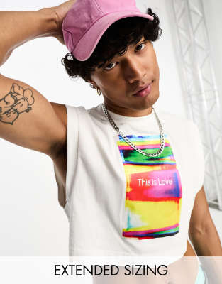 Calvin Klein Jeans Pride Unisex oversized graphic muscle tee in white - ASOS Price Checker