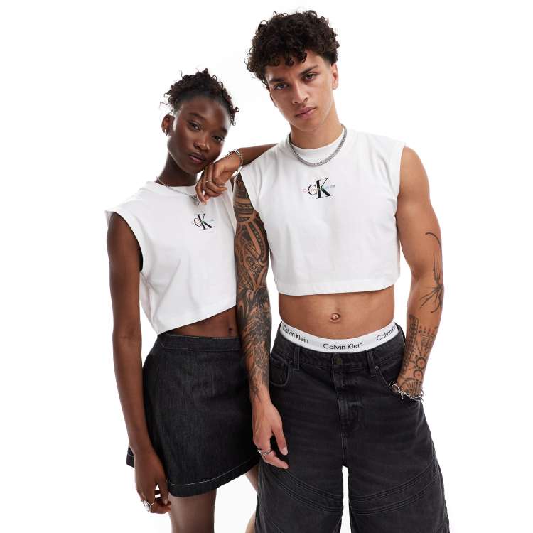 Buy Calvin Klein Logo Tape Tee White - Scandinavian Fashion