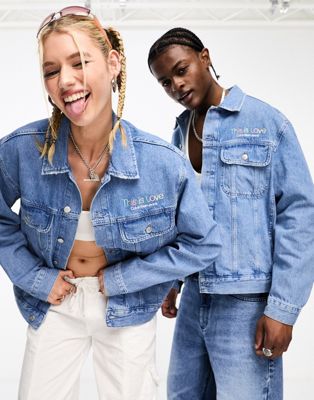 Calvin Klein Jeans Pride regular denim jacket in light wash blue - ASOS Price Checker