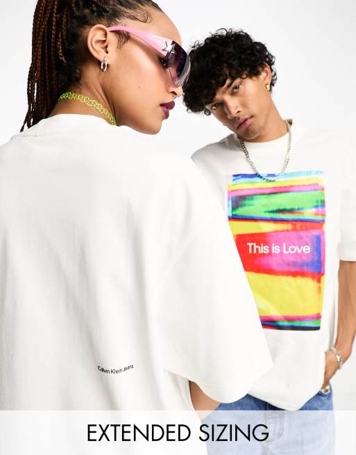 Calvin Klein Jeans – Pride – Vit t-shirt i oversize-modell med grafiskt tryck
