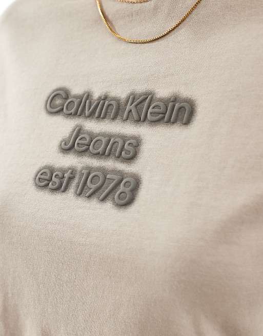 Calvin Klein Jeans puff logo baby t-shirt in washed taupe | ASOS Calvin Klein Jeans puff logo baby t-shirt in washed taupe | ASOS