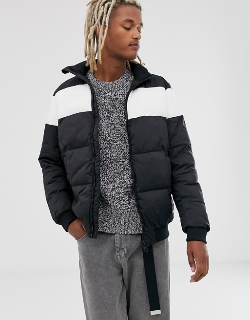 Calvin Klein Jeans puffer jacket in black with chest stripe