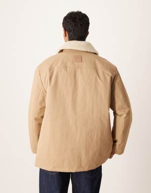 Calvin Klein Jeans puffer jacket with detachable fur collar in sand