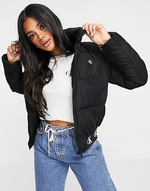 Calvin Klein Jeans puffer jacket with logo hem in black