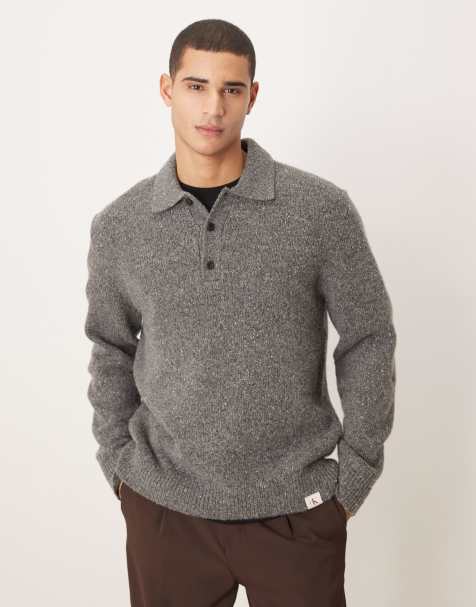 Calvin Klein Jeans - Pull à col polo en maille - Gris - view 1