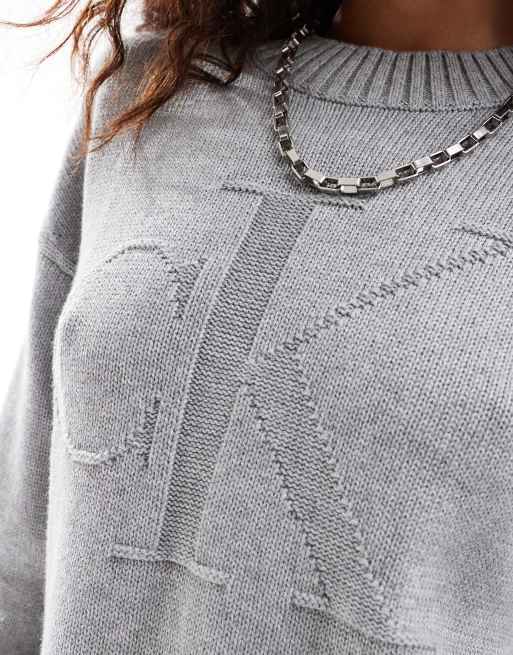 Calvin Klein Jeans - Pull ample en maille intarsia - Gris, 2 de 4