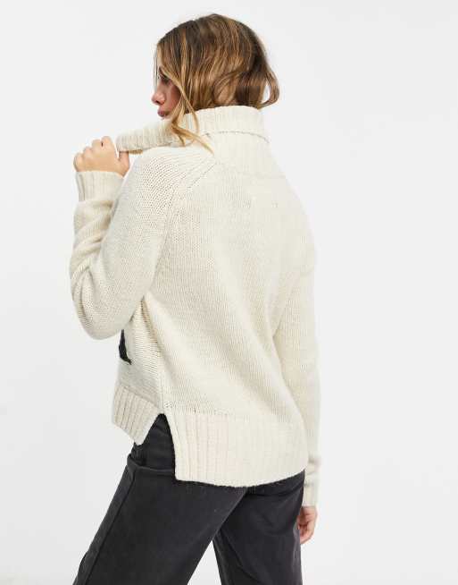 Calvin Klein Jeans - Pull col roulé en maille à logo sur l'avant - Crème pastel, 2 de 4