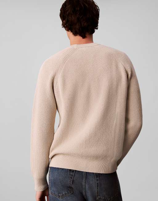 Calvin Klein Jeans pull côtelé en mélange de laine couleur moonstruck, 4 de 6