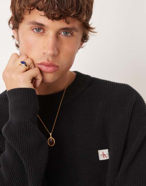 Calvin Klein Jeans - Pull en maille gaufrée - Noir, 2 de 4