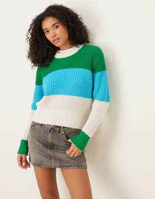 Calvin Klein Jeans - Pullover aus Grobstrick in Blau/Grün im Blockfarbendesign-Bunt