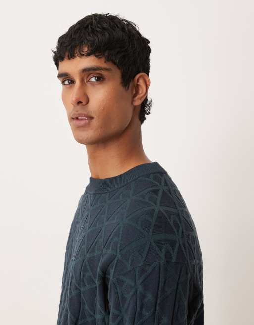 Calvin Klein Jeans – Pullover in Marineblau mit Monogramm-Logo und Rundhalsausschnitt , 4 von 5