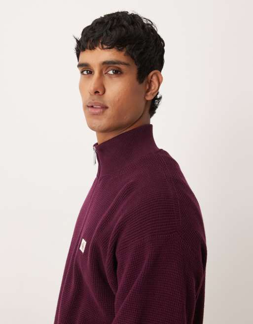 Calvin Klein Jeans – Pullover in Pflaume mit kurzem Reißverschluss und Waffelstruktur, 4 von 5